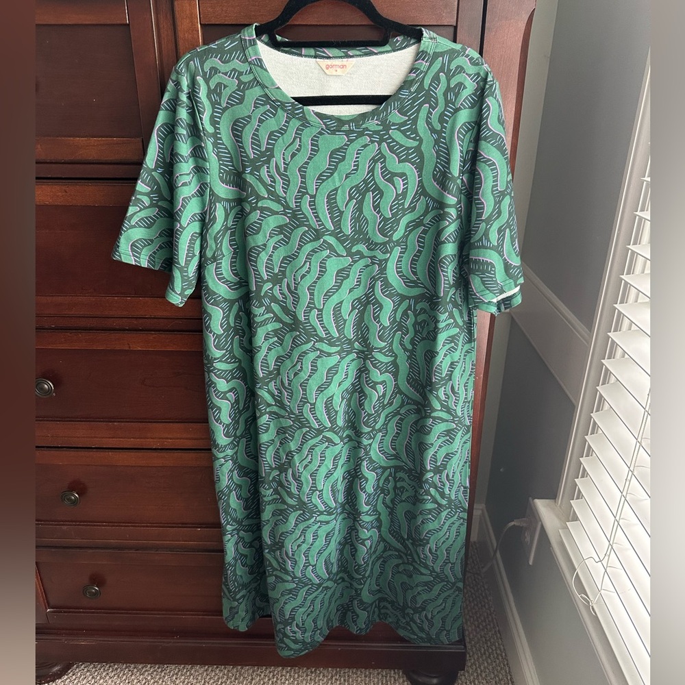 Gorman green botanical print terry cloth cotton dress Anthropologie